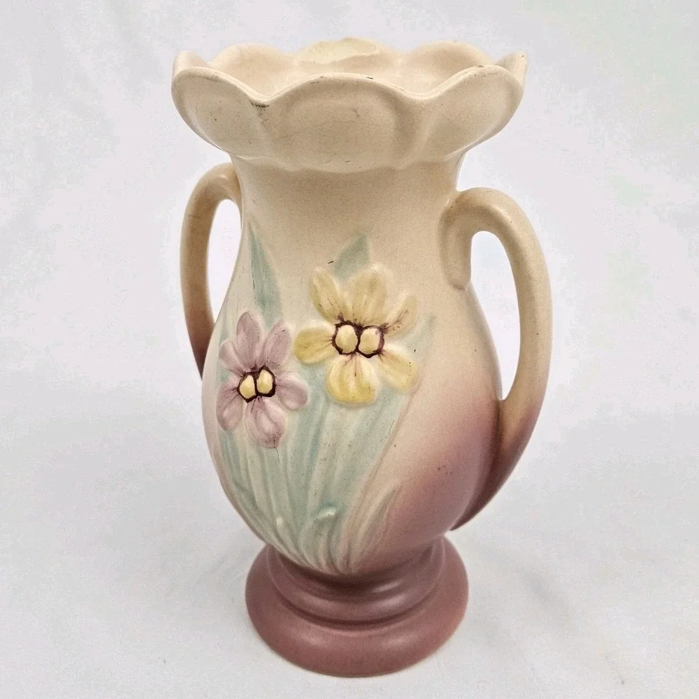 Hull Pottery Vase Iris 407-7 Double Handle Vintage Victorian Art Nouveau 1940's